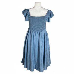 Torrid Women's Midi Dress Casual Chambray Smocked Chest Size XL Pullover Pocket